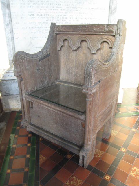 The original Flitch Chair kept in the Little Dunmow Priory / Photo credit Oldsoldier38 CC BY-SA 3.0
