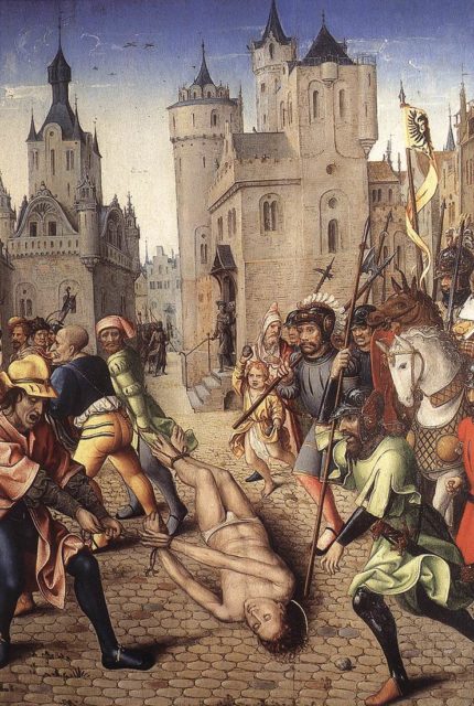 Saint Victor Maurus being dragged through the streets