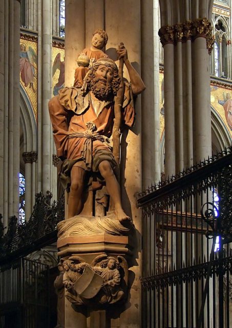 The Medieval statue of St. Christopher welcomes travelers Photo Credit