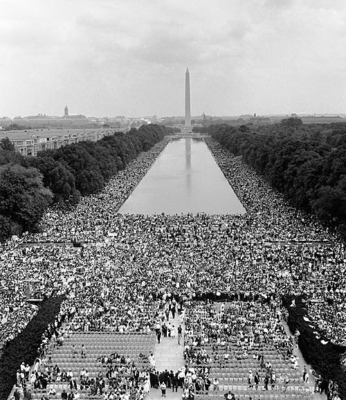 View from the Lincoln Memorial toward the Washington Monument on August 28th, 1963 Photo Credit