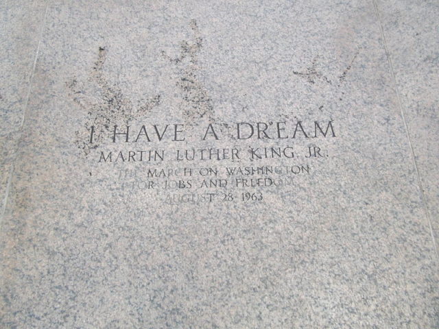 The location on the steps of the Lincoln Memorial from which King delivered the speech is commemorated in this inscription