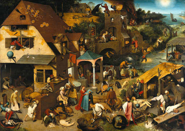 “Netherlandish Proverbs” (also called Flemish Proverbs or The Topsy Turvy World), c. 1559.