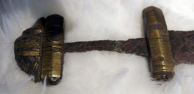 Type D sword hilt with gold wire ornaments, dated c. 750–850, found in the river Meuse near Aalburg, the Netherlands Photo Credit 
