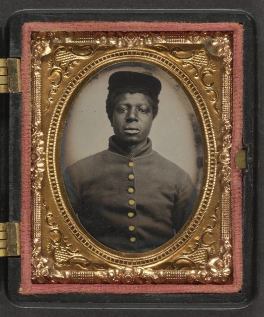 Unidentified young African American soldier in Union uniform. LOC