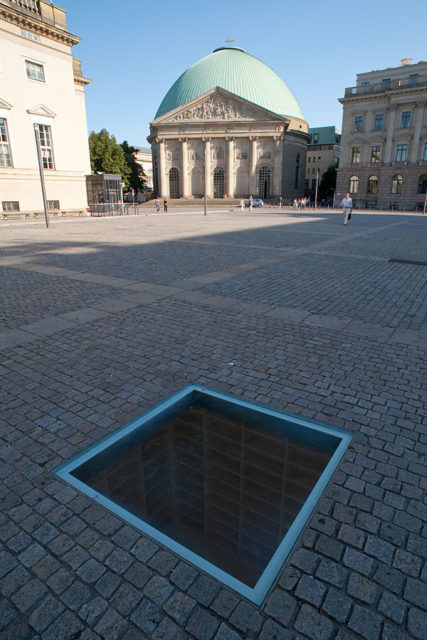 Book burning memorial at the Bebelplatz (formerly Opernplatz) in Berlin by Micha Ullman, photo credit