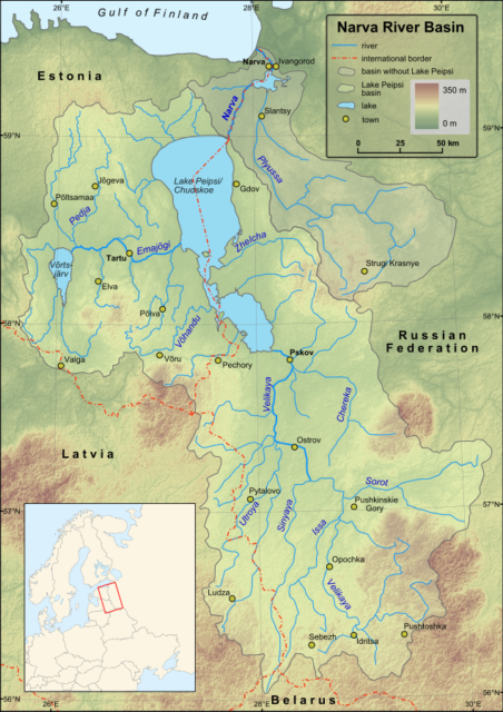 Map of Narva River and Lake Peipsi basins. Setomaa as a region is located south of Lake Peipus, which counts as the fifth biggest lake in Europe, as well as the biggest transboundary lake in Europe.