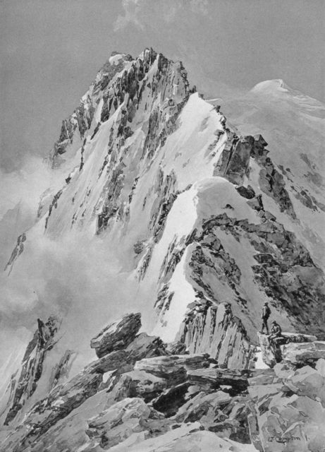 Weissmies North Ridge from the rift behind the first Gratturm (1904)