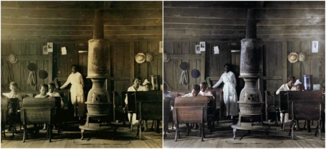 School At Anthoston, Kentucky. By Lewis Hine, 1916. Original Photo: Library of Congress. Colorized by Marina Amaral