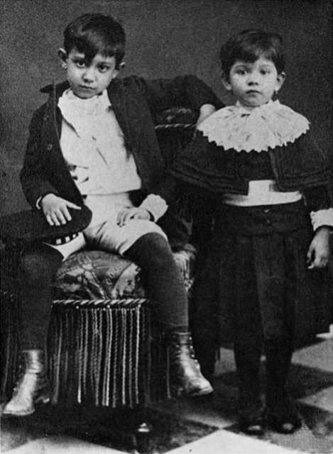 Pablo Picasso with his sister Lola, 1889
