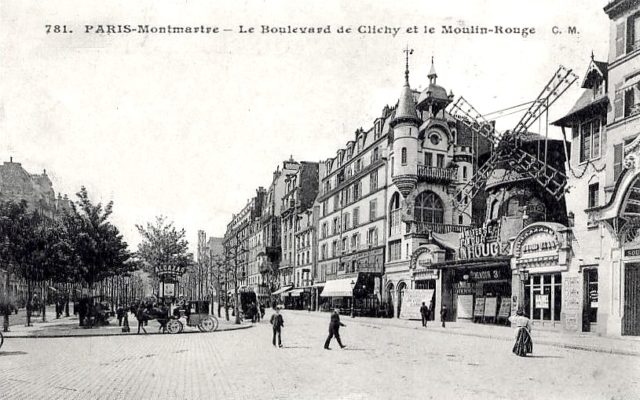 The Moulin Rouge in 1900 at Boulevard de Clichy, Montmartre, Paris