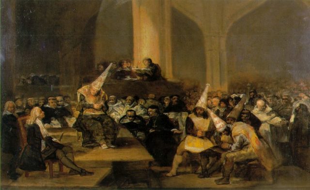 Inquisition Scene by Francisco Goya. The Spanish Inquisition was still in force in the late 18th century, but much reduced in power