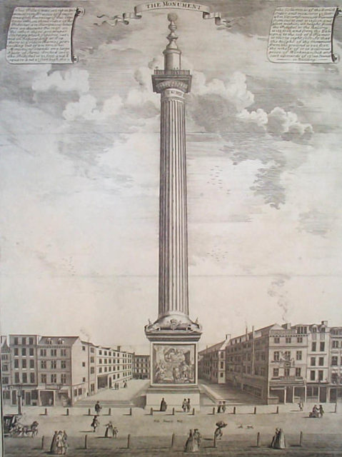 The Monument depicted in a picture by Sutton Nicholls, c. 1753