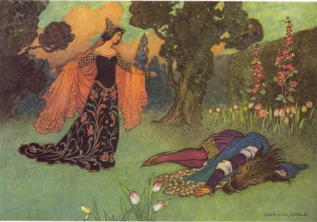 Another illustration depicting one of the most important moments of the tale (Warwick Goble, 1913)