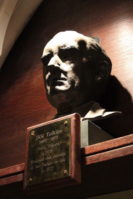 Bust of Tolkien in the chapel of Exeter College, Oxford. Photo Credit Julian Nitzsche CC BY-SA 3.0