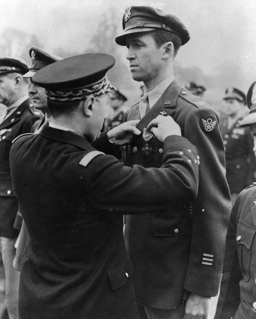 Jimmy Stewart receiving a medal for service in WWII.