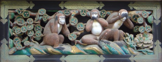 The three wise monkeys over the Tōshō-gū shrine in Nikkō, Japan, Photo Credit
