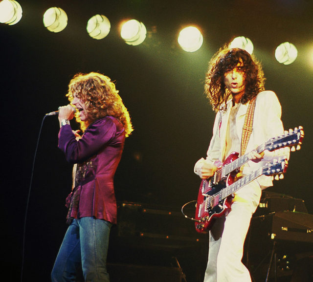 Plant and Page performing in Chicago Stadium in April 1977, during Led Zeppelin’s last North American tour. Photo Credit