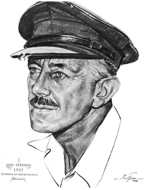 Drawing by Nicholas Volpe after Guinness won an Oscar in 1957.