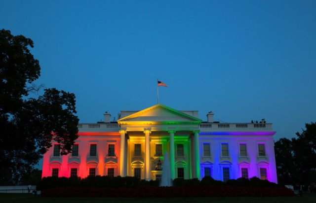 The White House in rainbow lights, the first time a government building had done so, to celebrate June 26, 2015 ruling by the U.S. Supreme Court legalizing same-sex marriage nationally