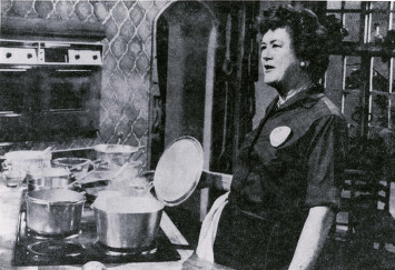 Julia Child gives the KUHT audience a cooking demonstration.