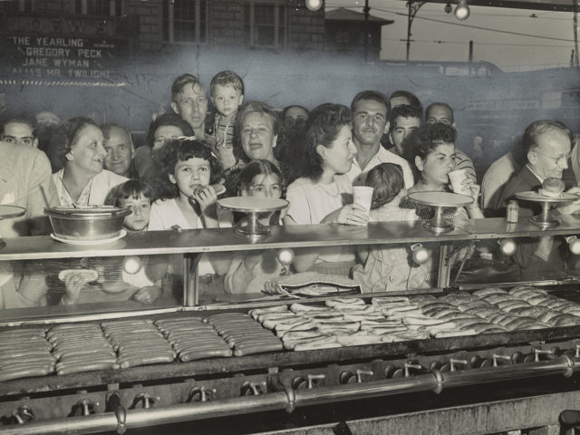 Crowding customers at Nathan’s food counter in July 1947