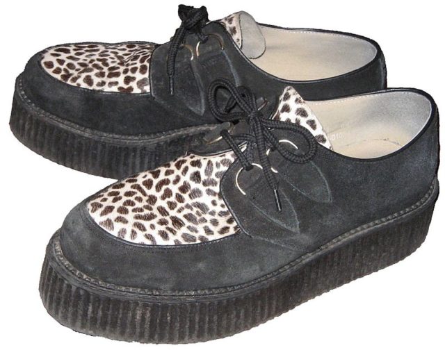 Typical black suede creepers fashionable during the 1950s.