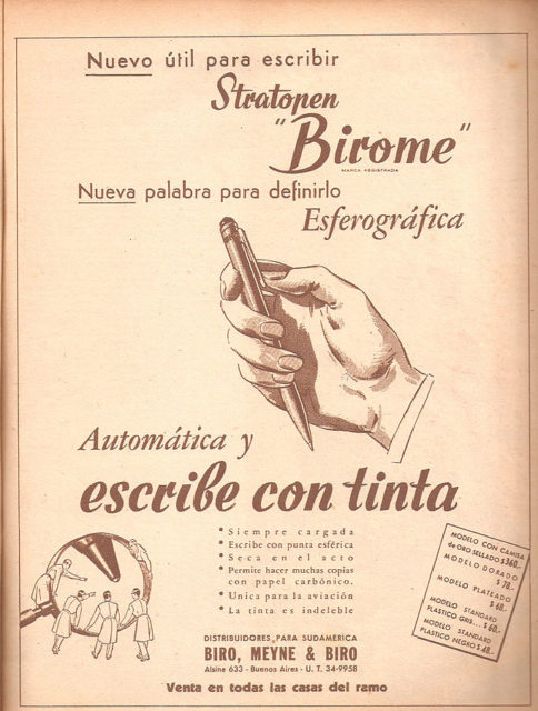 Birome’s advertising in Argentine magazine Leoplán, 1945, Photo by Revista Leoplán, CC BY-SA 2.5