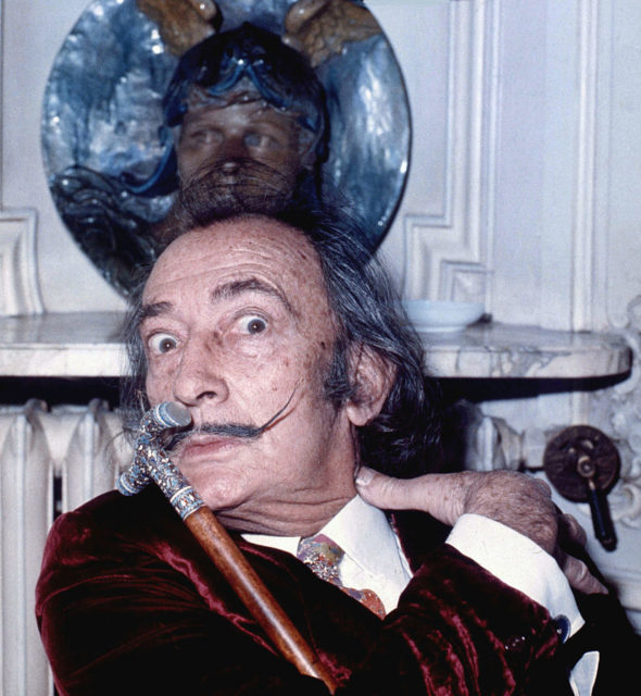 Portrait of Salvador Dali, taken in Hôtel Meurice, Paris, in 1972. Photo by Allan Warren, CC BY-SA 3.0