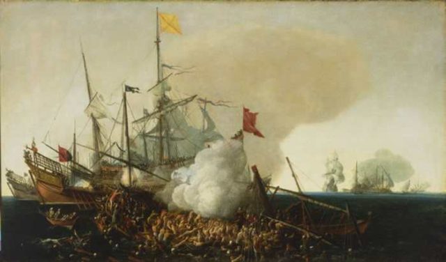 Cornelis Hendricksz Vroom: “Spanish Men-of-War Engaging Barbary Pirates”, 1615.