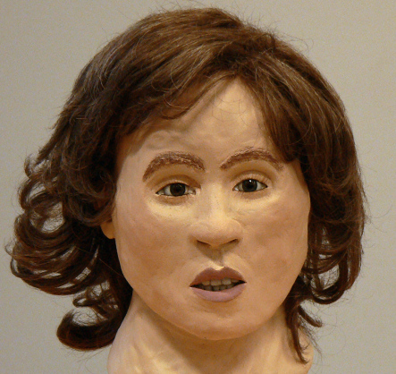 One more facial reconstruction of the Girl of the Uchter Moor, done by Sabine Ohlrogge and also based on the reconstructed skull, presented at a press conference in January 2011, Photo by Axel Hindemith, CC BY-SA 3.0