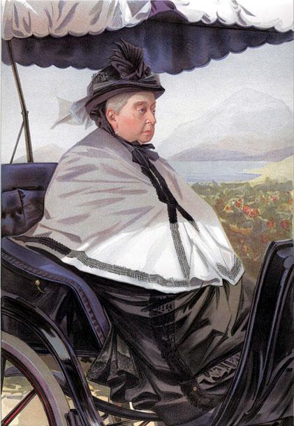 Caricature of Queen Victoria: Her Majesty The Queen-Empress. Caption read “A Cimiez (Promenade Matinale)”