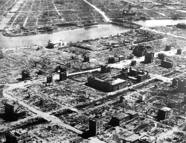 Photo showing a Tokyo residential section virtually destroyed.