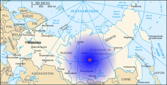 Map showing the approximate location of the Tunguska event of 1908. Author: Denys CC BY-SA 3.0
