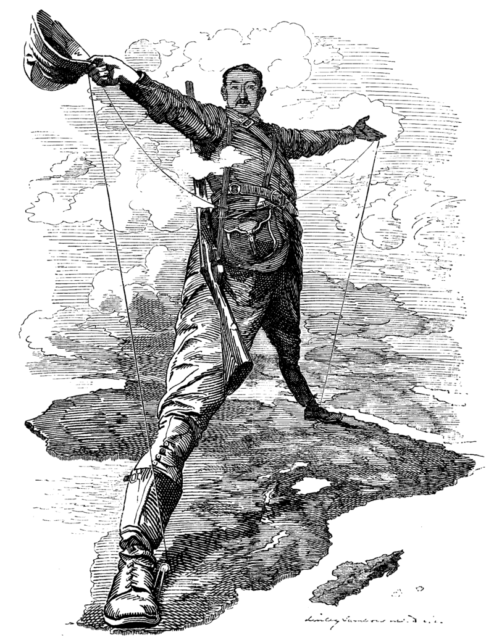 “The Rhodes Colossus” – cartoon by Edward Linley Sambourne, published in Punch after Rhodes announced plans for a telegraph line from Cape Town to Cairo in 1892.