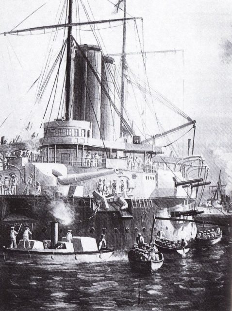 HMS St George and HMS Philomel.