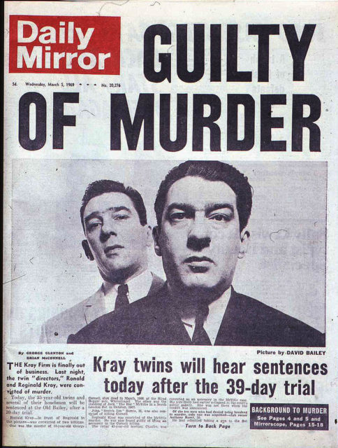 A genuine Daily Mirror newspaper depicting the end of the Kray Twins trial in 1969. Author: arriflex2007 CC by 2.0