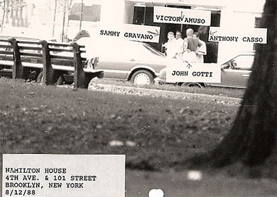 FBI surveillance photograph of Gotti, Gravano, Amuso and Casso