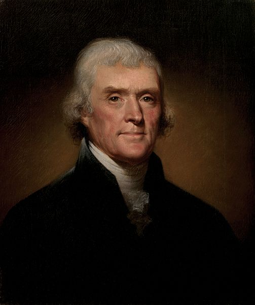 Official presidential portrait of Thomas Jefferson by Rembrandt Peale, 1800.