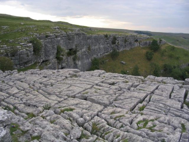 Limestone pavement above Malham Cove in the Yorkshire Dales, Photo by Lupin, CC BY-SA 3.0