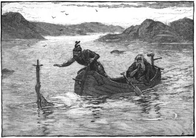 The Lady of the Lake offering Arthur Excalibur, by Alfred Kappes (1880)