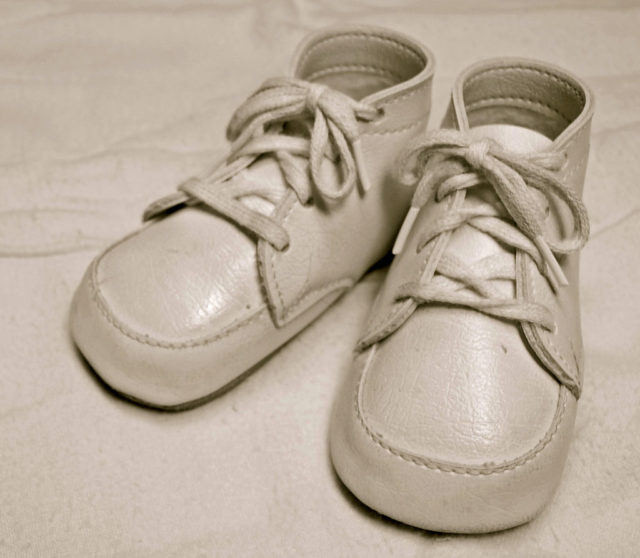 A six-word “novel” regarding a pair of baby shoes is considered an extreme example of flash fiction. Author: JD Hancock CC BY 2.0
