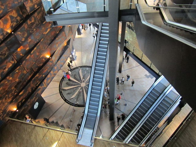 View looking down into the atrium of Titanic Belfast. Author:Leslie Shaw CC BY 2.0