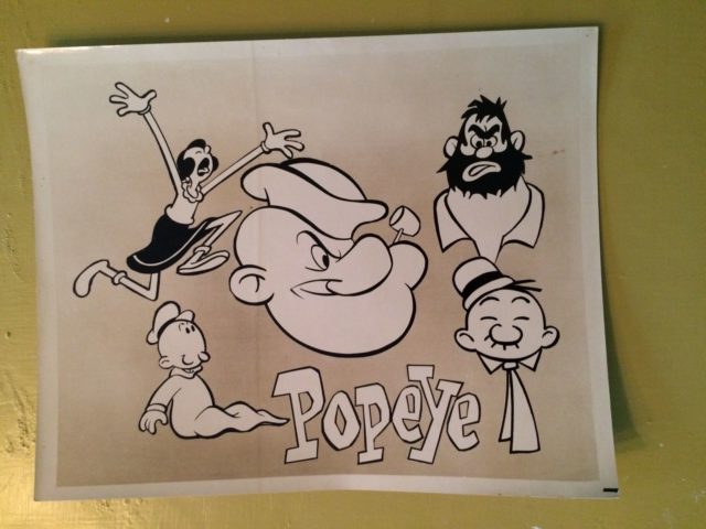 The main cast of the television cartoons. Olive Oyl, Swee’pea, Popeye, Brutus, and Wimpy. Photos: King Features Syndicate