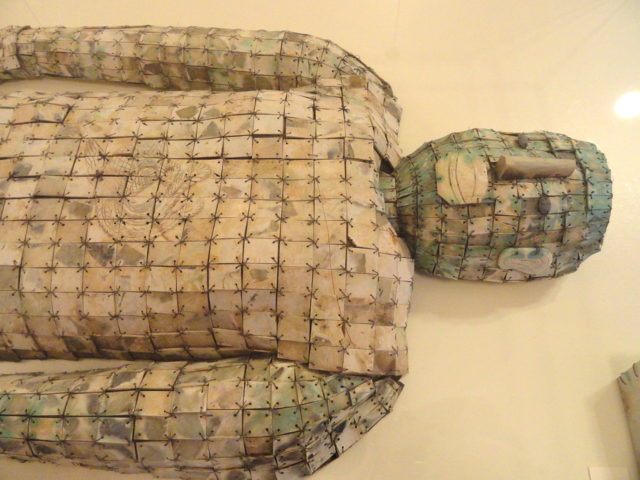 Detail of a jade burial suit with replaced copper wire in the George Walter Vincent Smith Art Museum in Springfield, Massachusetts