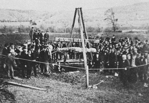 The Cardiff Giant being exhumed during October 1869.