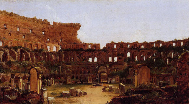 Interior of the Colosseum, Rome (1832) by Thomas Cole, showing the Stations of the Cross around the arena and the extensive vegetation