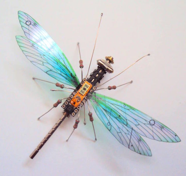 Winged insect sculpture made from recycled electronics. Author: Julie Alice Chappell