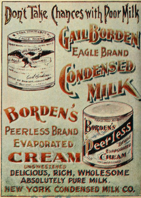 Advertisement for Gail Borden’s Eagle Brand Condensed Milk from an 1898 guidebook for travelers in the Klondike Gold Rush