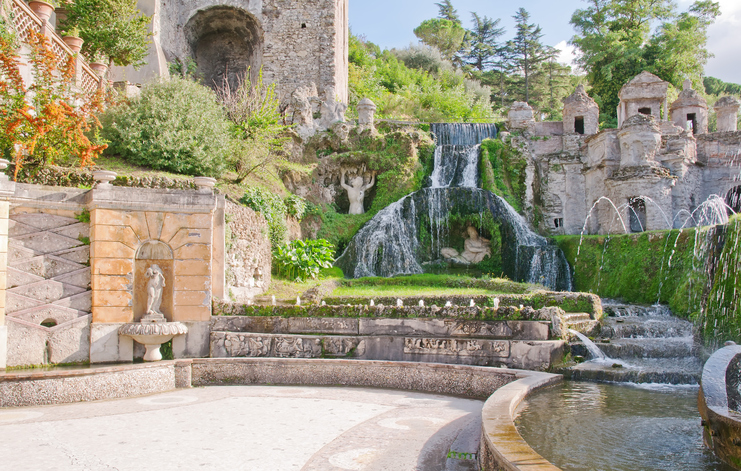 View of Rometta’s Fountain in villa d’Este in Tivoli in Italy
