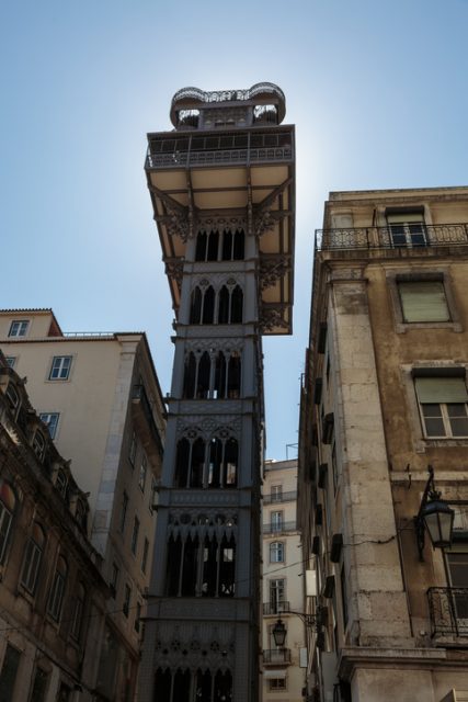 Famous Iron Santa Justa Lift (or Carmo Elevator) in Lisbon, Portugal